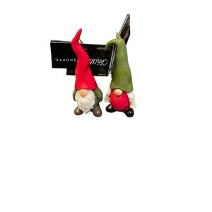 Gnome Christmas Holiday Ornaments Red Green Hats NEW Set‎ Of 2 Rustic Festive